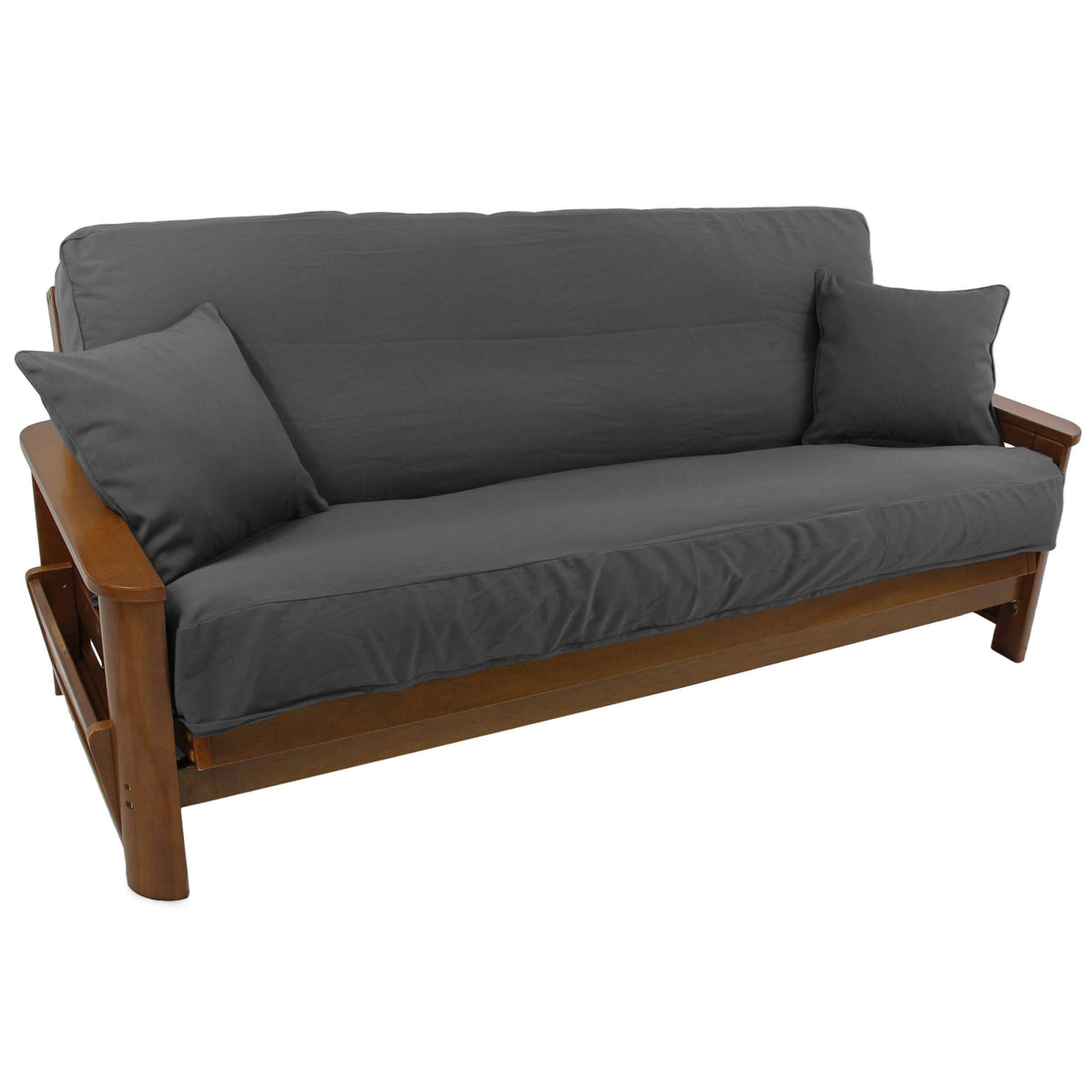 Blazing Needles Solid Twill 8&quot; to 9&quot; Futon Cover Set with 2 Throw Pillows (Set of 3), Full, Steel Grey