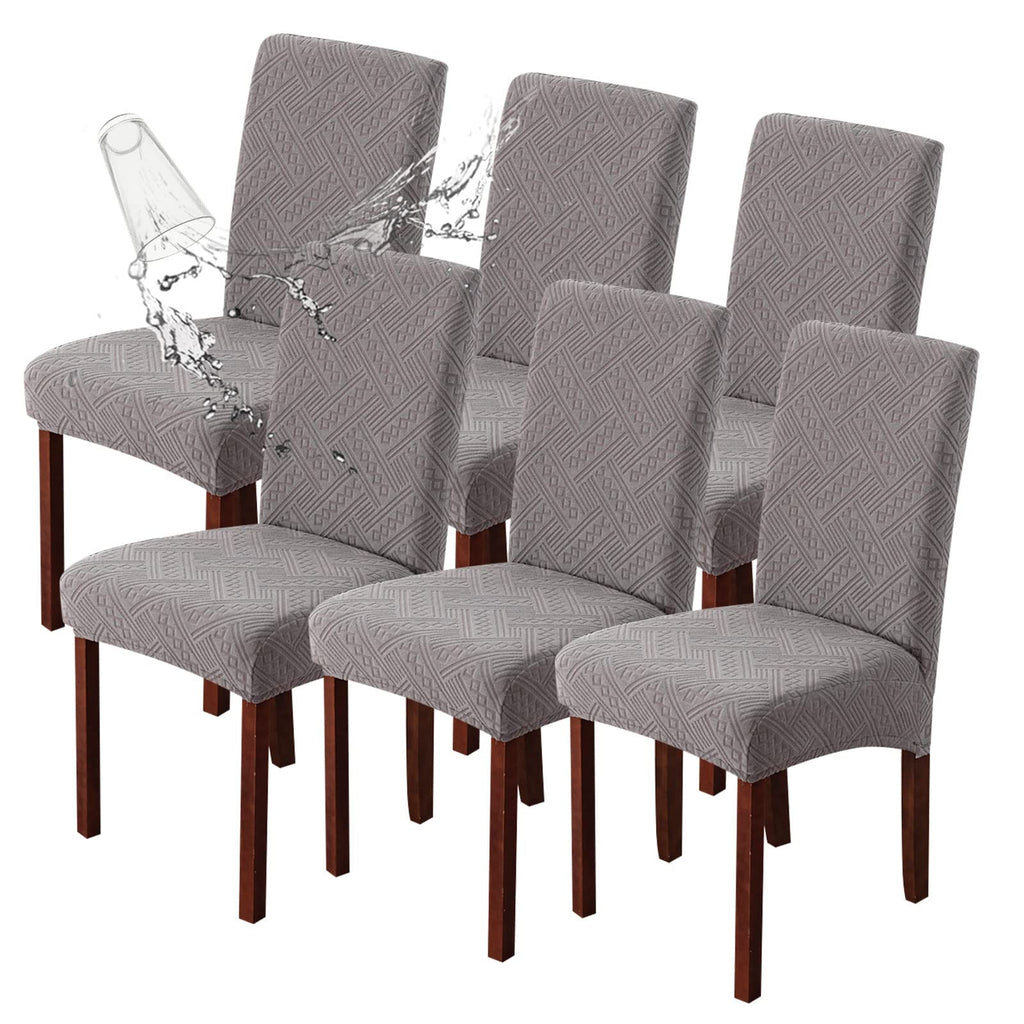 Genina Waterproof Dining Room Chair Covers Stretch Parsons Chair Slipcovers For Dining Room Kitchen Chair Protector Cover, Removable, Washable (6, Pattern1-Light Gray)