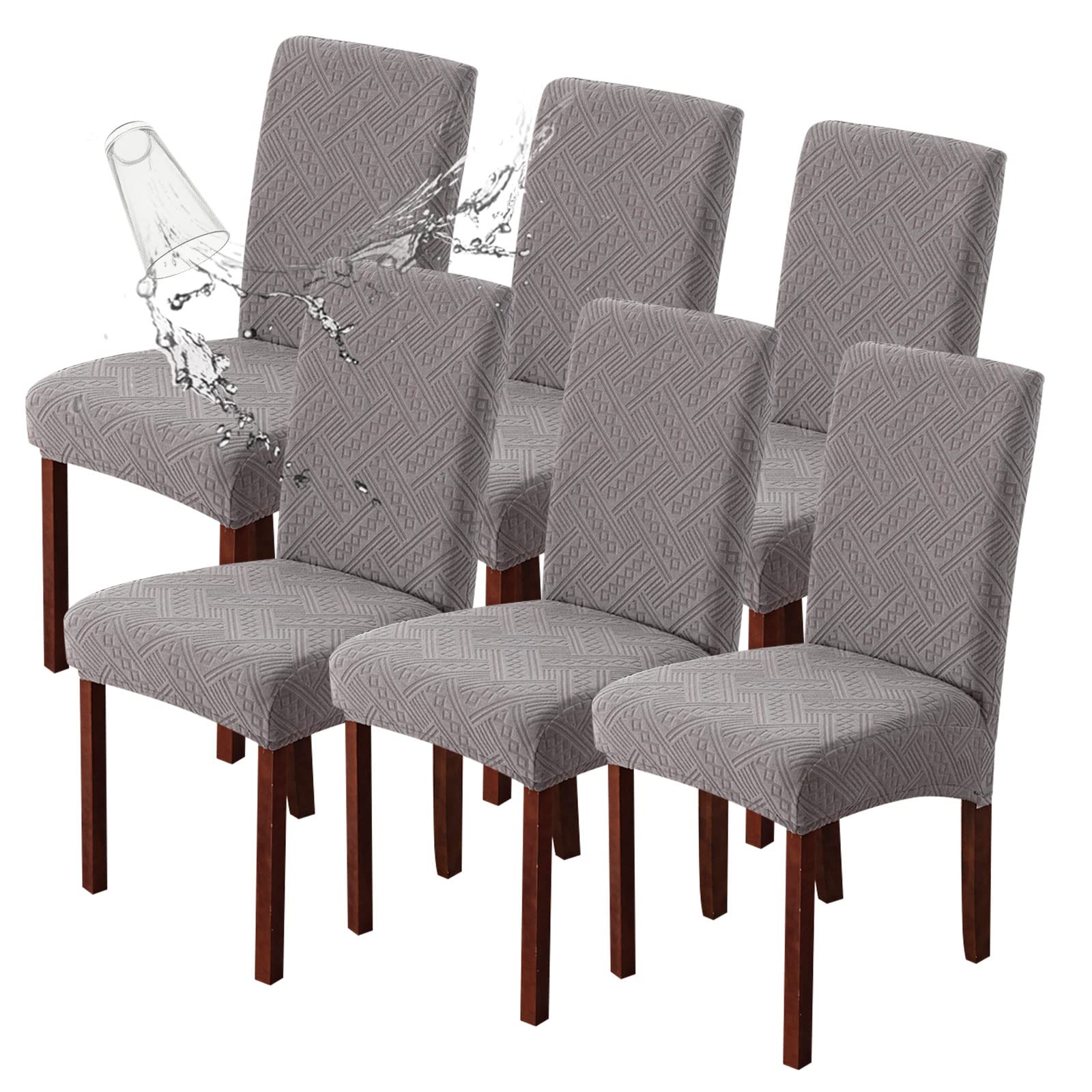 Genina Waterproof Dining Room Chair Covers Stretch Parsons Chair Slipcovers For Dining Room Kitchen Chair Protector Cover, Removable, Washable (6, Pattern1-Light Gray)