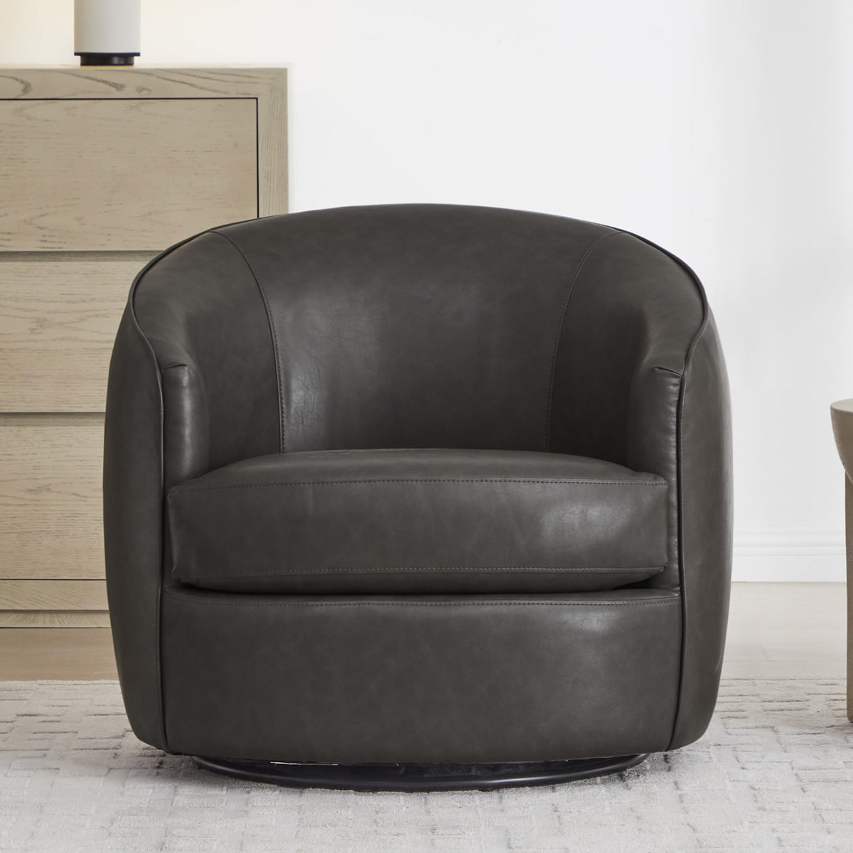 Chita Swivel Barrel Chair, Modern Comfy Fsc Certified Upholstered Faux Leather Accent Chair For Living Room, Fully Assembled, Gr