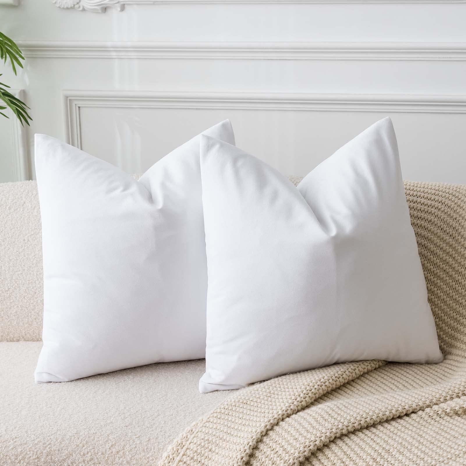 Juspurbet White Velvet Throw Pillow Covers 18X18 Set Of 2 For Sofa Couch Bed,Decorative Soft Solid Cushion Cases