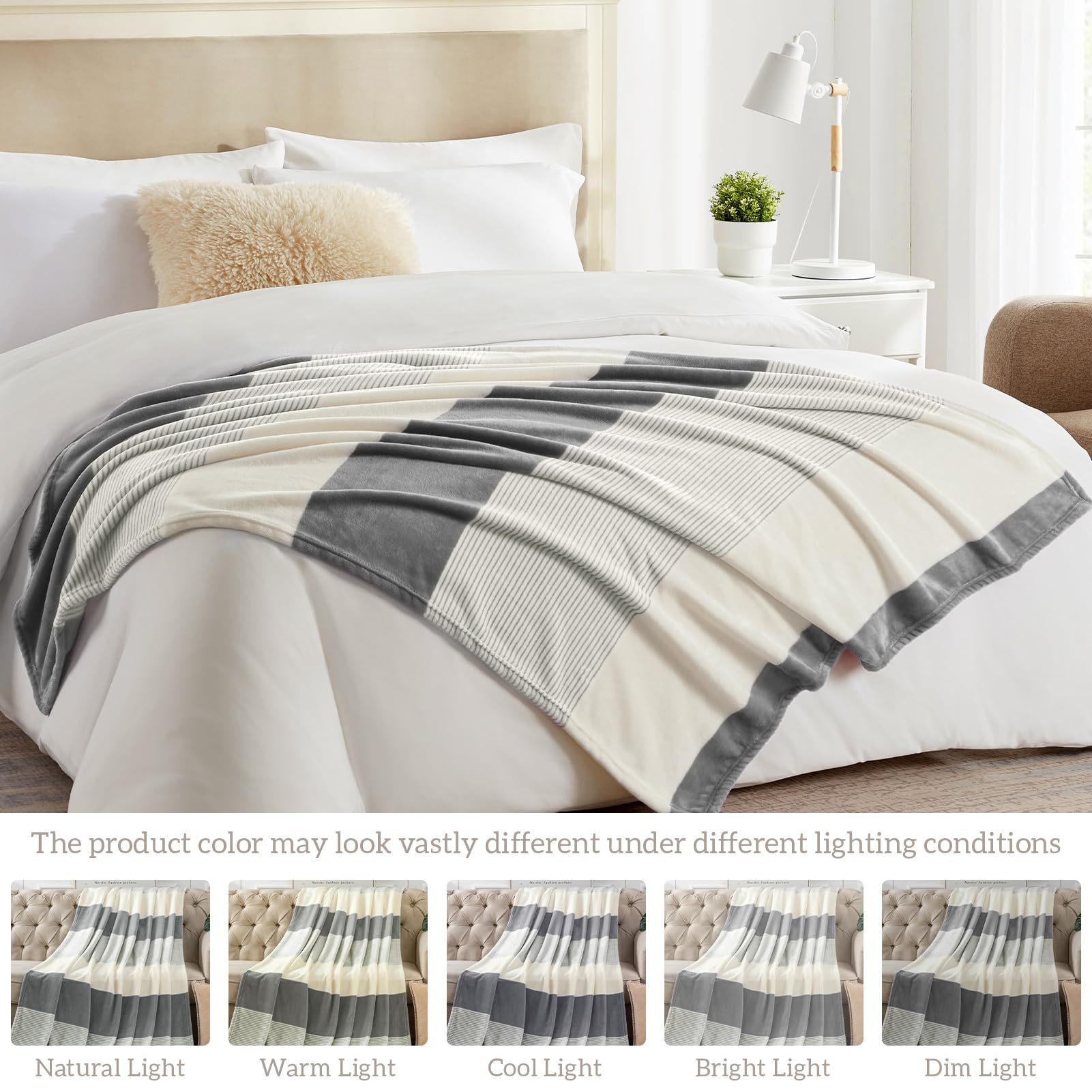 Homelike Moment Fleece Bed Blankets Queen Size Grey, Soft Fluffy Queen Blanket, Fuzzy Cozy Plush Flannel Big Blanket For Couch S
