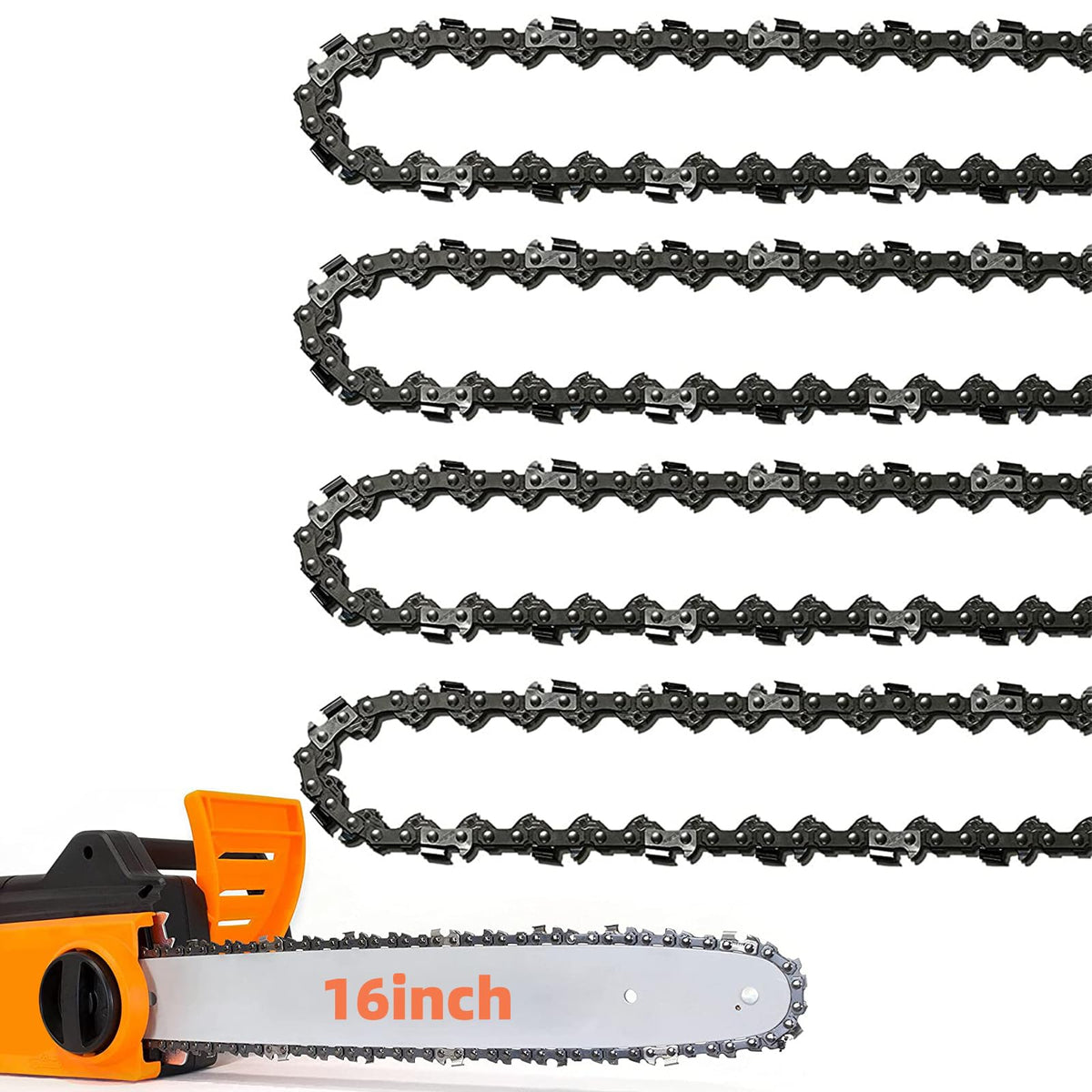 4 Pack 16 Inch Chainsaw Chain 56 Drive Links .050' Gauge, 3/8' Pitch, 16' Replacement Chain Low-Kickback Chainsaw Chains Comp