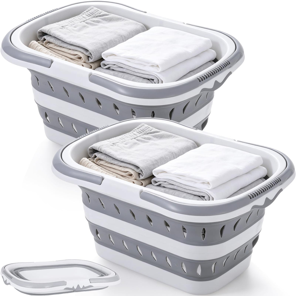 2 Pack Collapsible Plastic Laundry Basket, 10.6 Gallon 40L Foldable Hamper with Handles, Laundry Room, Portable Washing Basket, 
