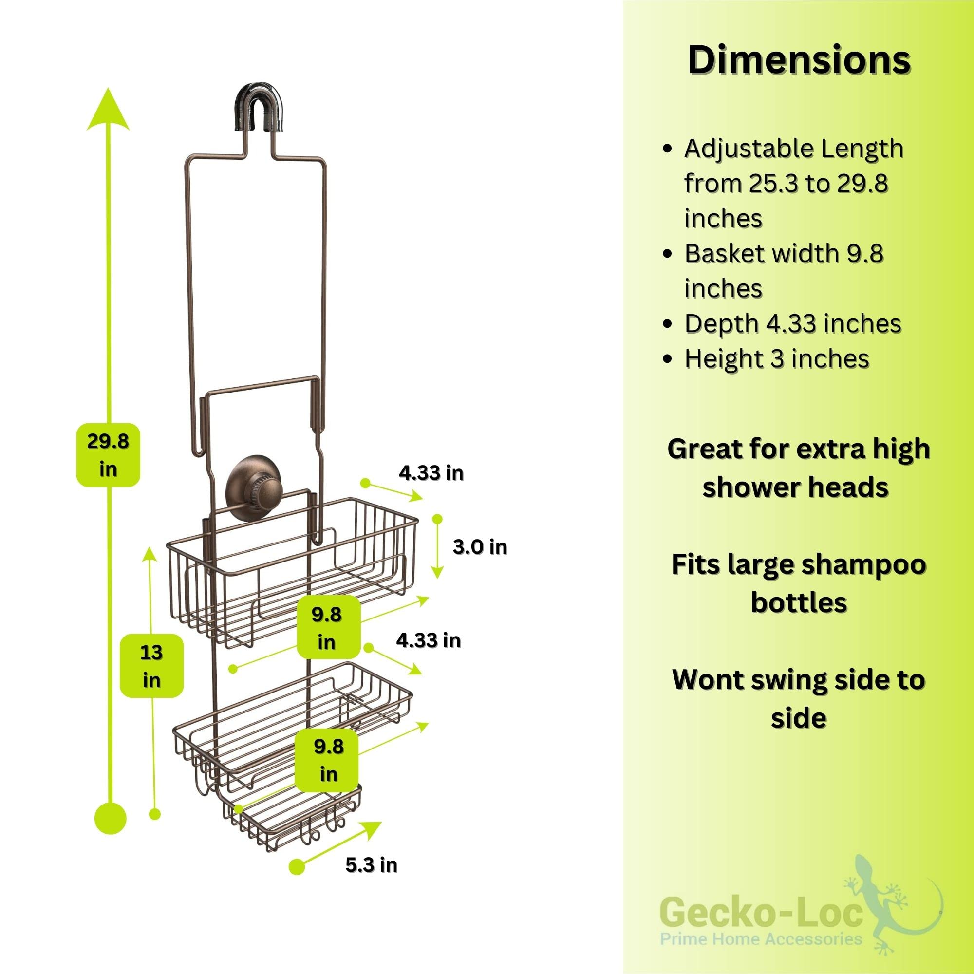Gecko-Loc EXT Hanging Shower Organizer Bronze Stainless Steel