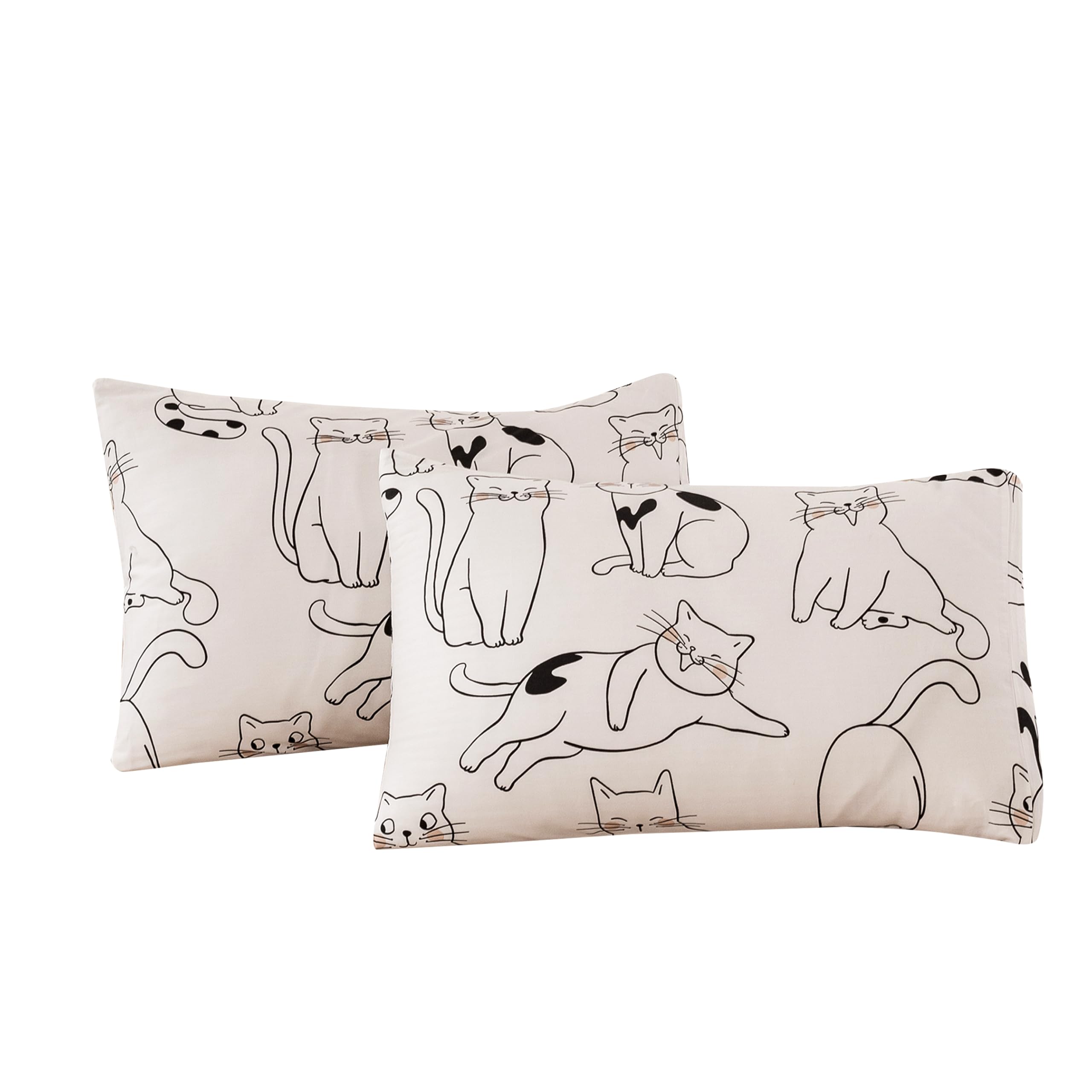 Ecocott 2 Pack Pillowcase Queen Size, Cartoon Cats Pattern Pillow Cases Set, 100% Cotton Pillow Covers With Envelope Closure (Qu