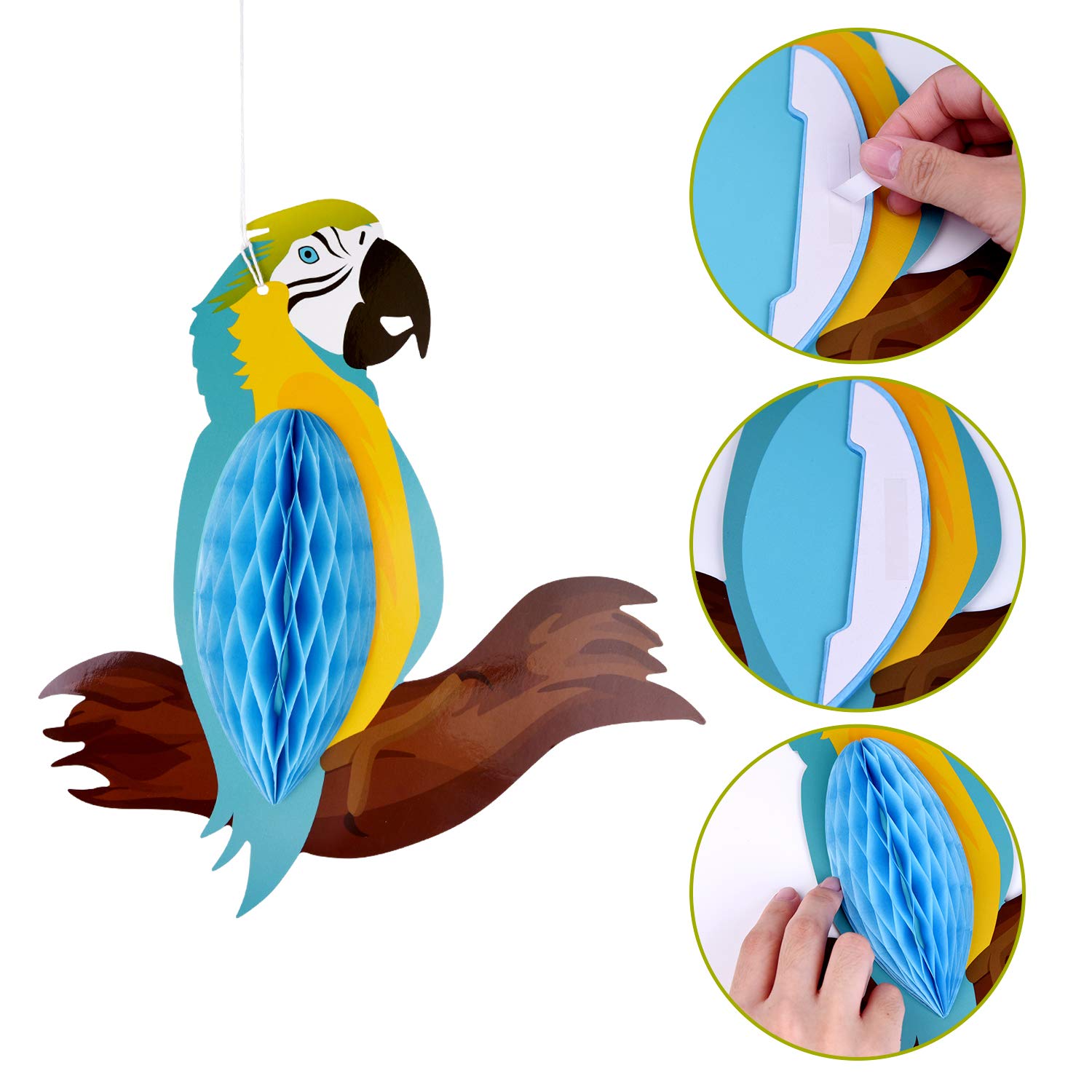 Tuparka 6 Pieces Tropical Birds Honeycomb Parrot Hawaiian Summer Beach Tiki Bar Luau Party Home Classroom Hanging Decorations(Pa