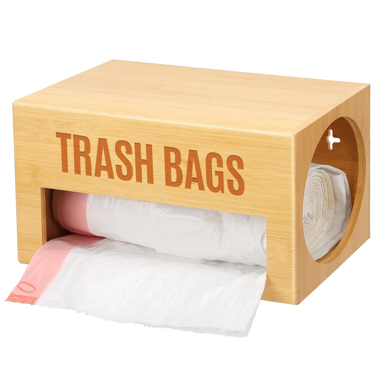 Libreshine Trash Bag Organizer for Kitchen, Garbage Bag Dispenser Roll Holder Under Sink, Bamboo Trash Bag Dispenser Wall Mount 