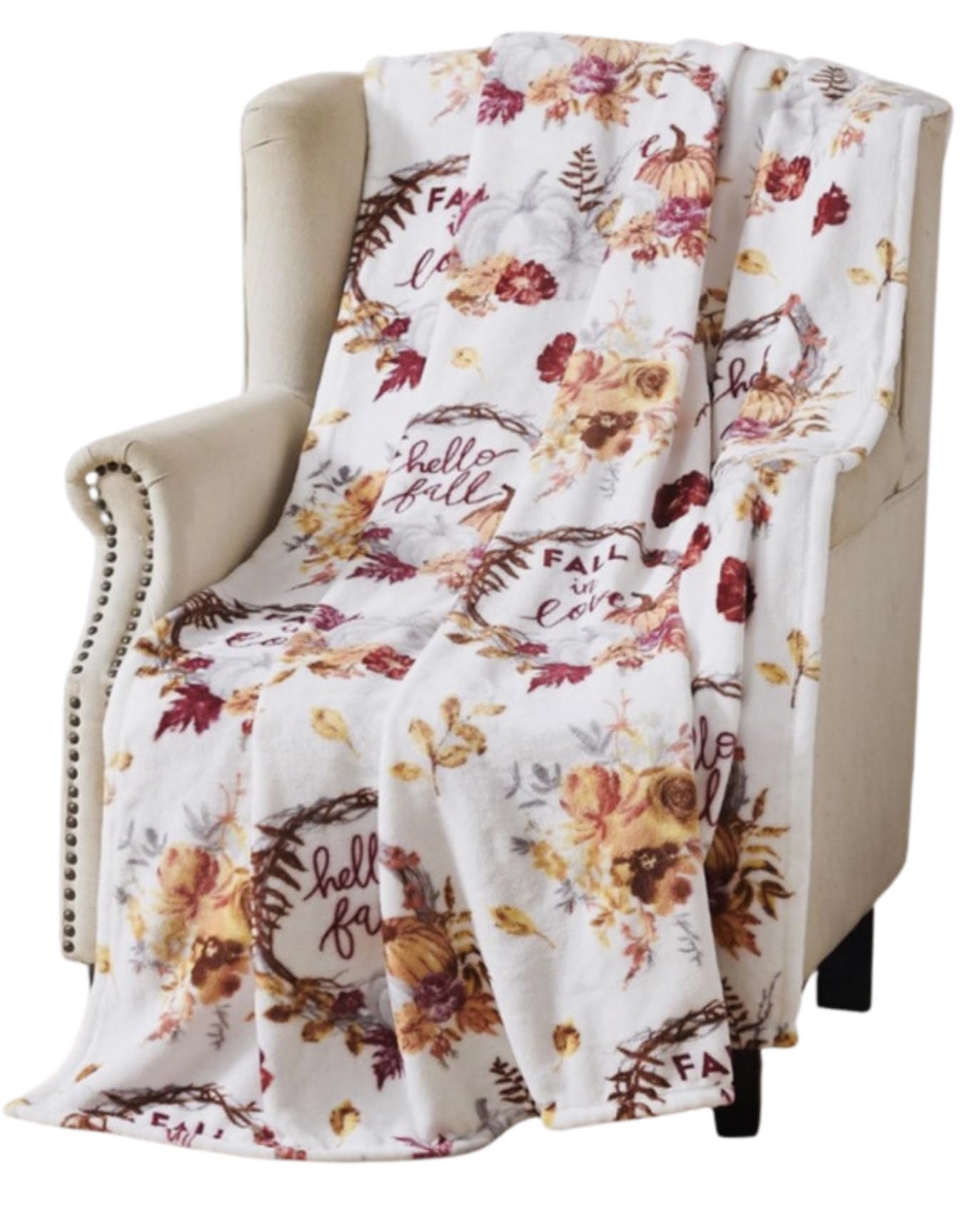 Home Decor Soft Fall Fleece Throw Blanket: Harvest Love Fall In Love Pumpkin Floral Oversized Measures 70'' Inches X 50'' Inches