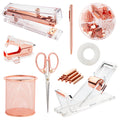 Rose Gold Desk Accessories, Office Supplies Set With Acrylic Stapler, Tape Dispenser, Staple Remover, Pen Holder, Scissor, Binde