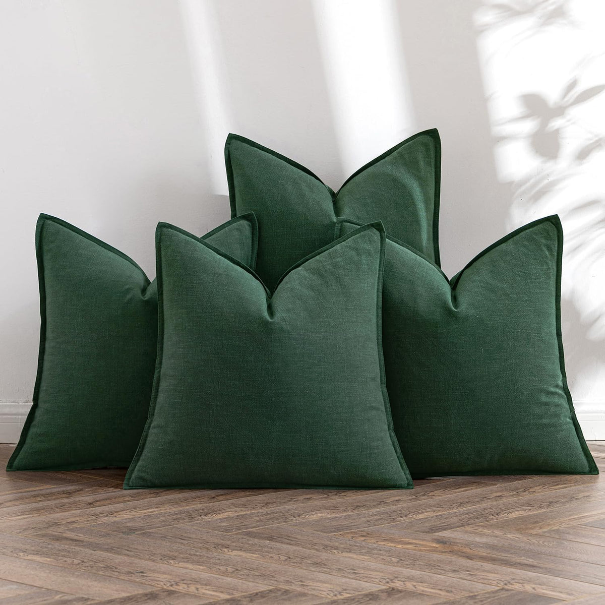 Miulee Christmas Green Linen Pillow Covers Pack Of 4 Decorative Natural Solid Throw Pillow Covers Soft Accent Boho Farmhouse Cou
