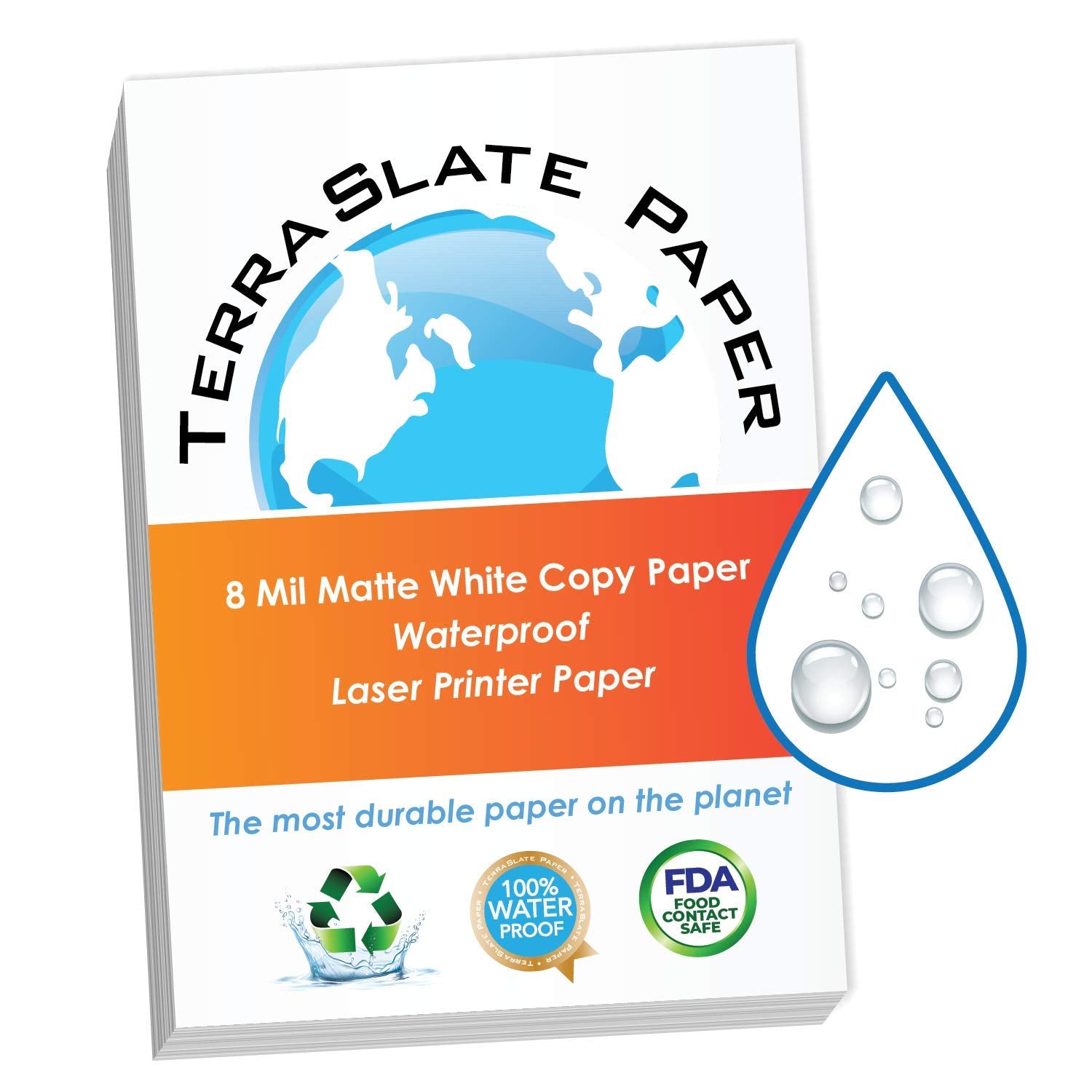 Terraslate Paper 8 Mil 11' X 17' Waterproof Laser Printer/Copy Paper, Printable Waterproof Paper, 50 Sheets