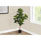 Monarch Specialties I 9541 Artificial Plant, 47' Tall, Fiddle Tree, Indoor, Faux, Fake, Floor, Greenery, Potted, Real Touch, Decorative, Green Leaves, Black Pot