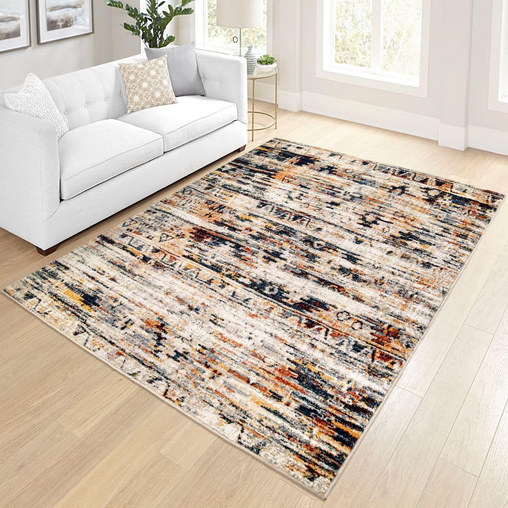 Orian Rugs Studio Arido Performance - 5'3&quot; X 7'6&quot; Rectangle In Beige, Bohemian Style Indoor Home Office Bedroom Living Room Decor, Distressed Pattern, Durable, Easy To Clean, Plush Area Rug