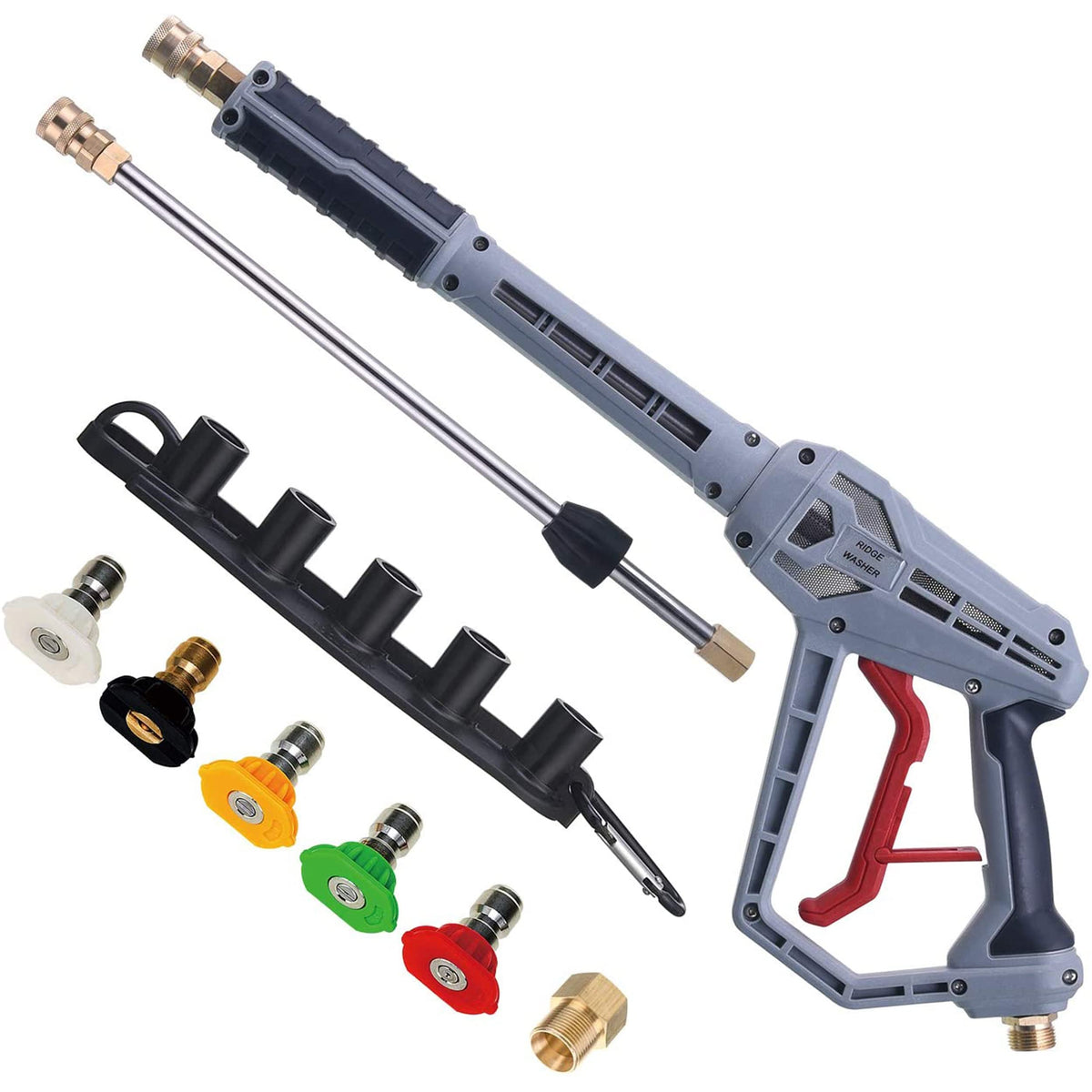 Ridge Washer Pressure Washer Gun With Extension Wand, Power Washer Gun With M22 Fitting, 5 Nozzle Tips With Nozzle Holder, 40 In