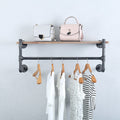 OLDRAINBOW Industrial Pipe Clothing Rack Wall Mounted with Real Wood Shelf,Pipe Shelving Floating Shelves Wall Shelf,36in Retail