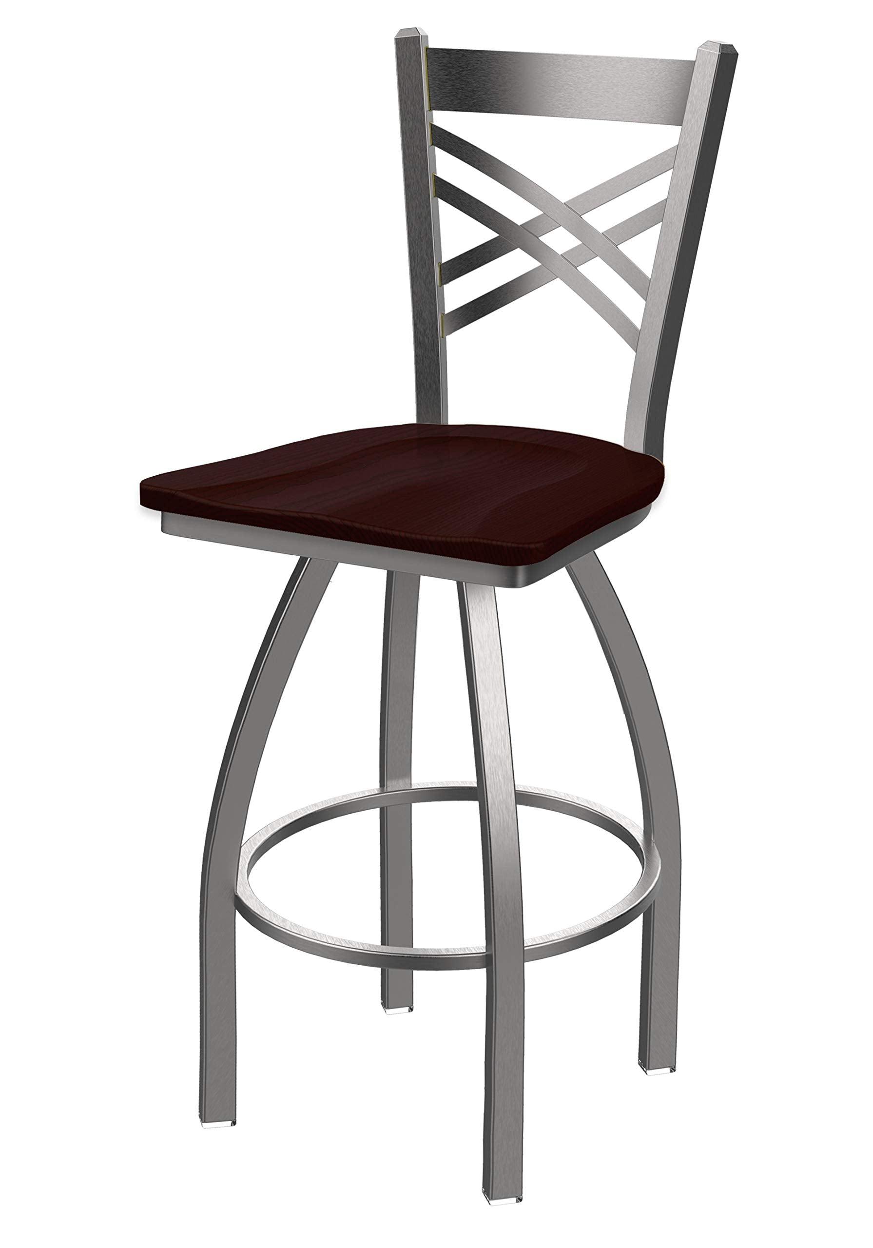 820 Catalina Stainless Steel 25 Swivel Counter Stool with Dark Cherry Oak Seat