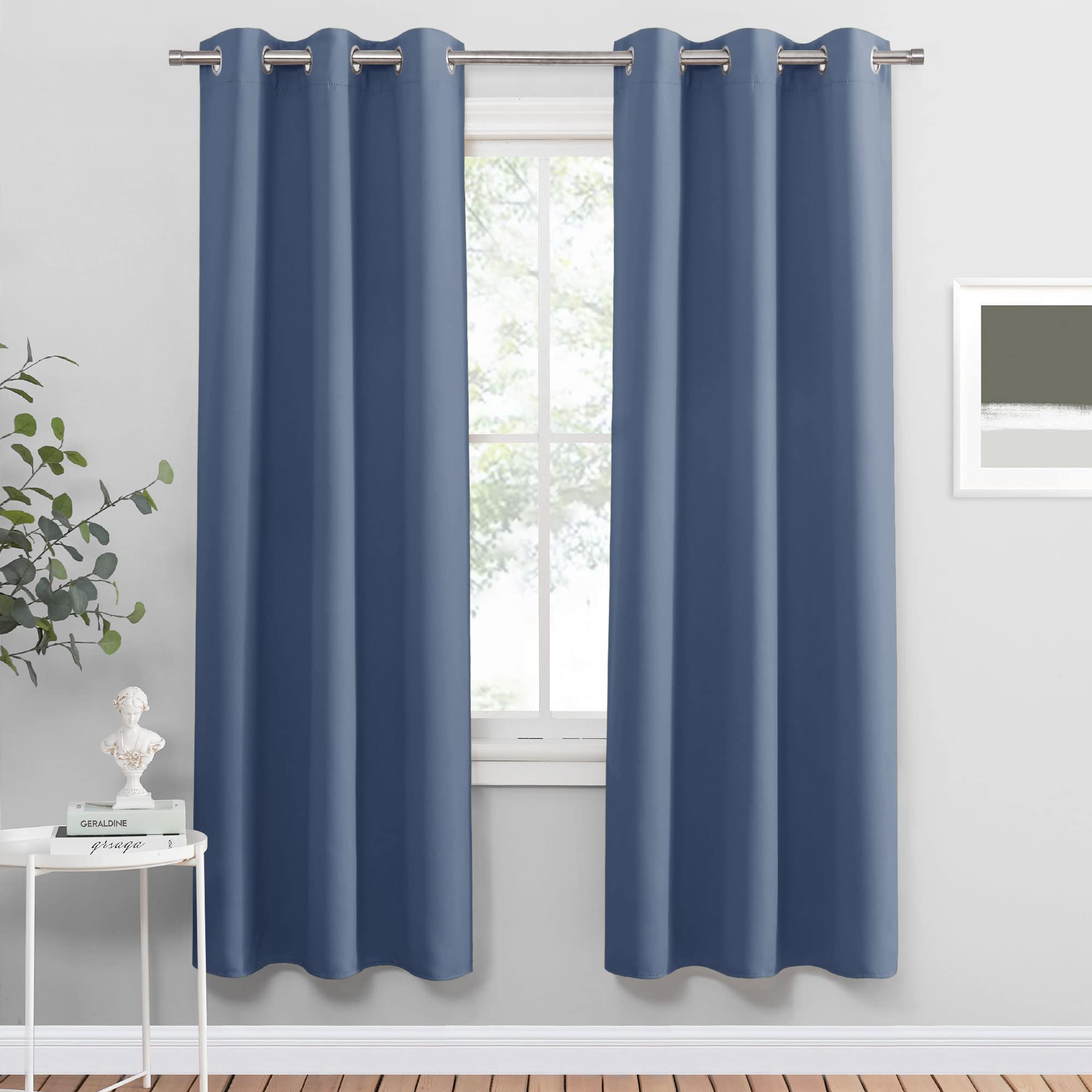 PONY DANCE Blue Thermal Blackout Curtains - Grommet Window Treatments Curtain Panels/Draperies Room Darkening Noise Reducing Hom