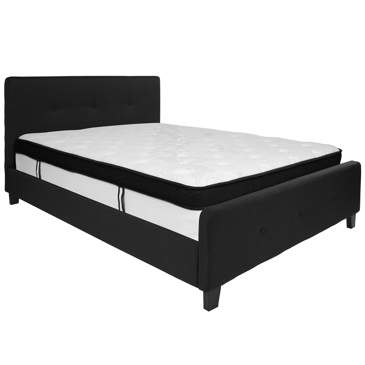 Flash Furniture Tribeca Queen Size Tufted Upholstered Platform Bed in Black Fabric with Memory Foam Mattress