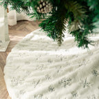 DegGod Plush Christmas Tree Skirts, 30 inches Luxury Snowy White Faux Fur Xmas Tree Base Cover Mat with Silver Snowflakes for Xm