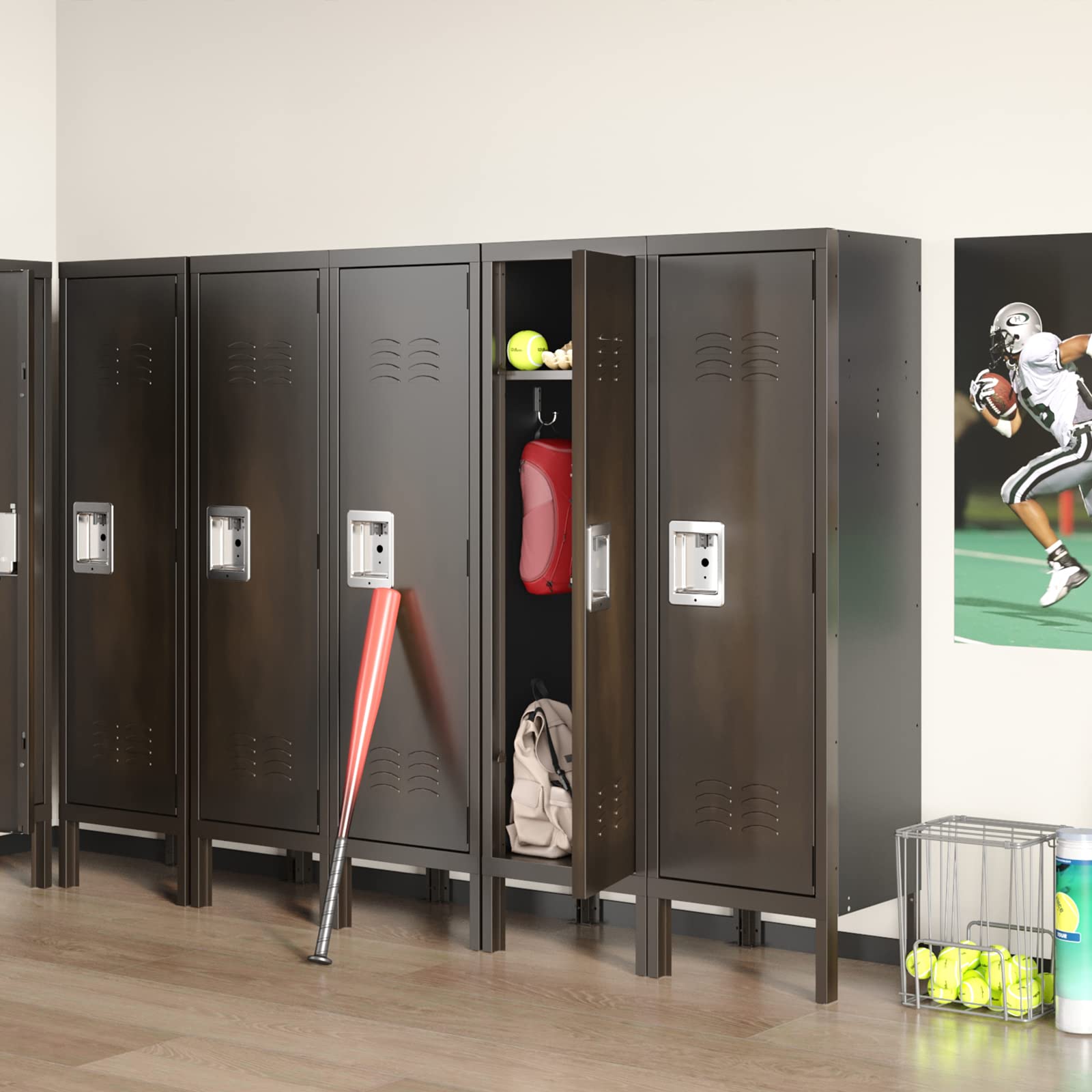 Miiiko Metal Storage Locker Cabinet With 1 Door, 18“ Deep Lockers With Hanging Hooks, Clothes Locker For School, Bedroom, Home Office, Gym And Changing Room