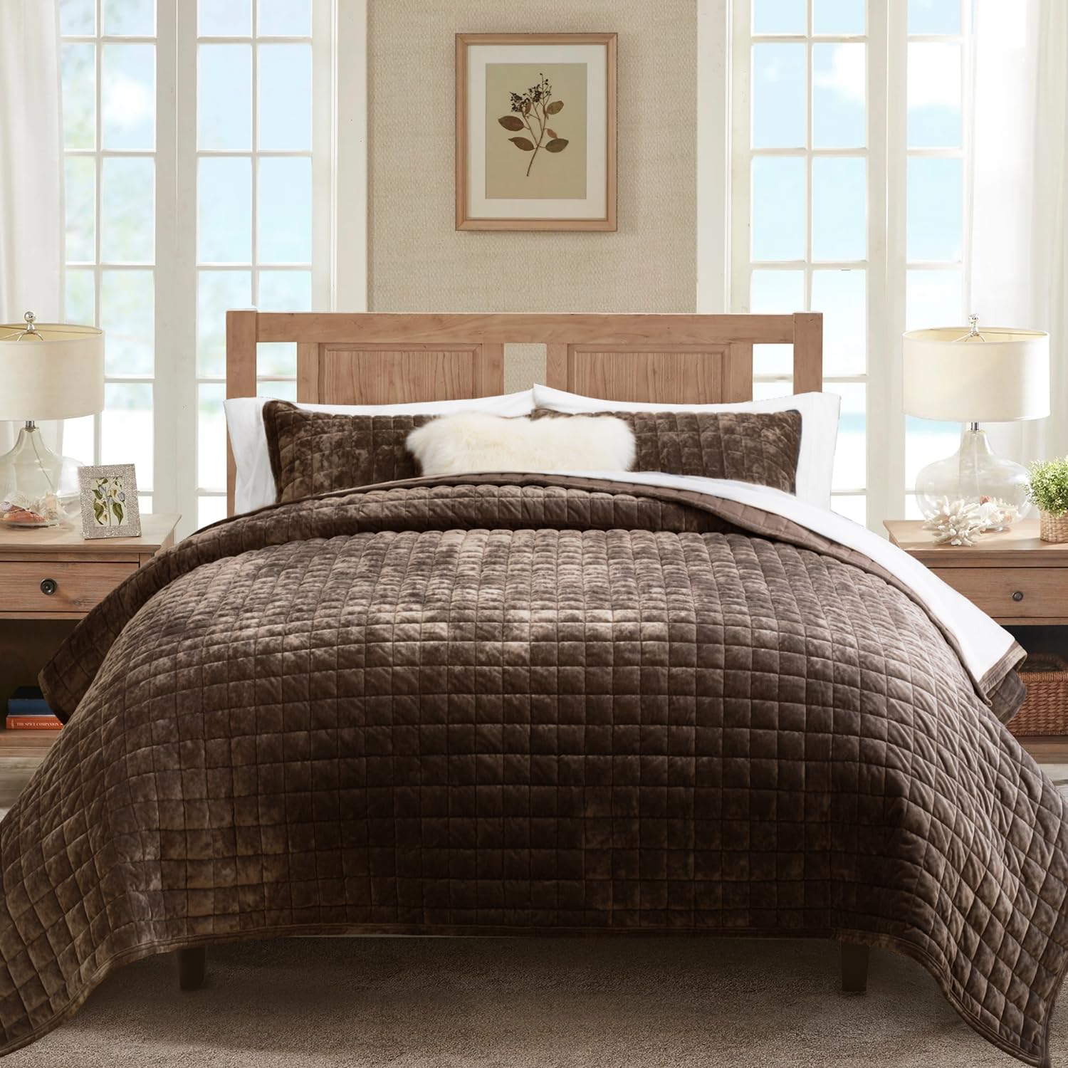 Recyco Luxury Velvet Quilt King Size, Ultra Soft Velvet Bedding Sets, Lightweight Quilted Velvet Comforter Set, Channel Stitch O