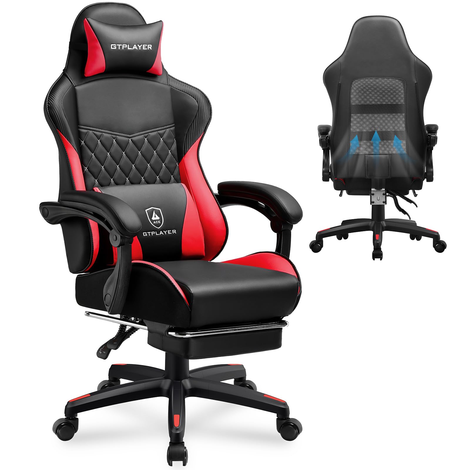 GTPLAYER Gaming Chair, High Back Leather Computer Gaming Chair with Footrest, Ergonomic Height Adjustable Office Chair with Remo