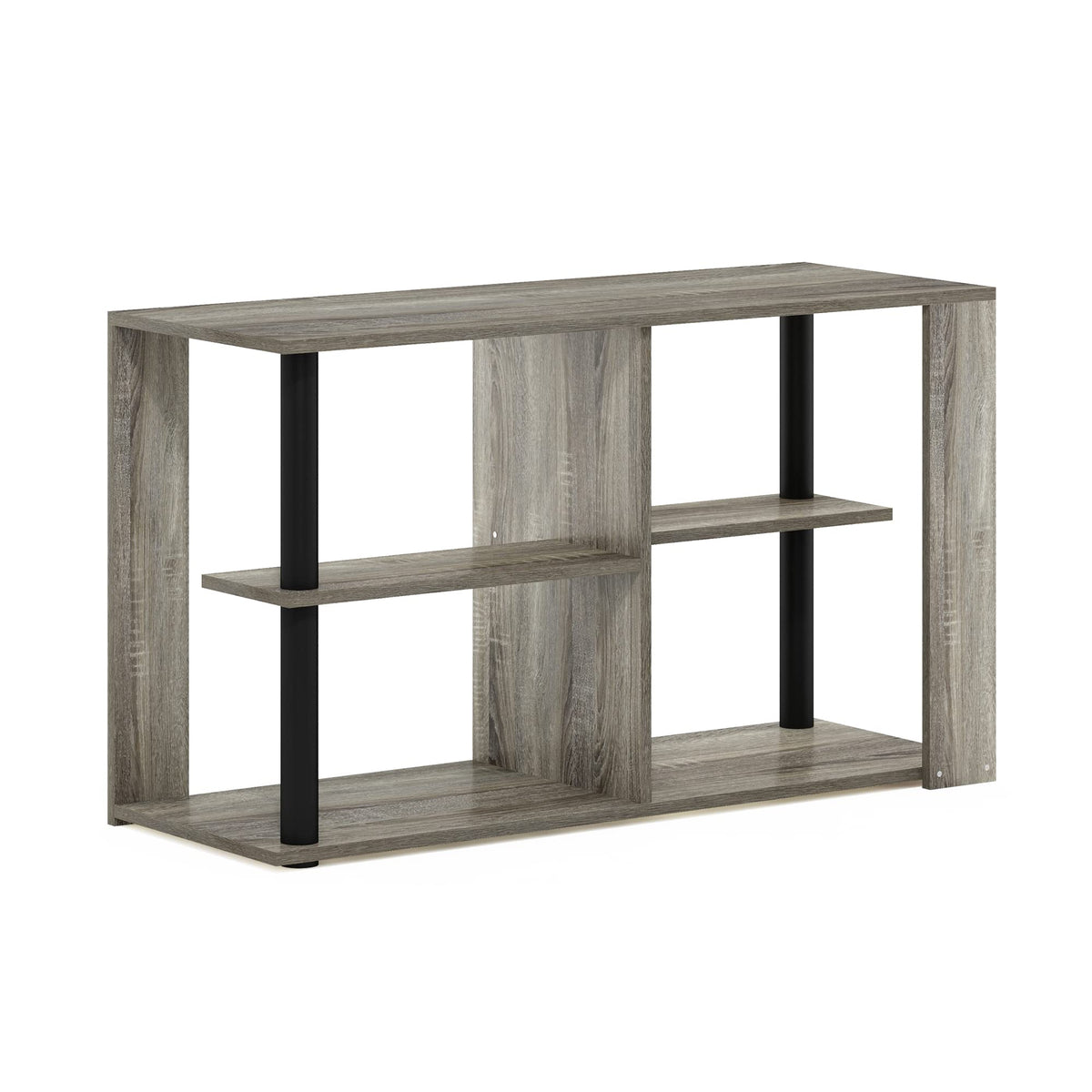 Furinno Romain Narrow End Table with Shelves, French Oak/Black