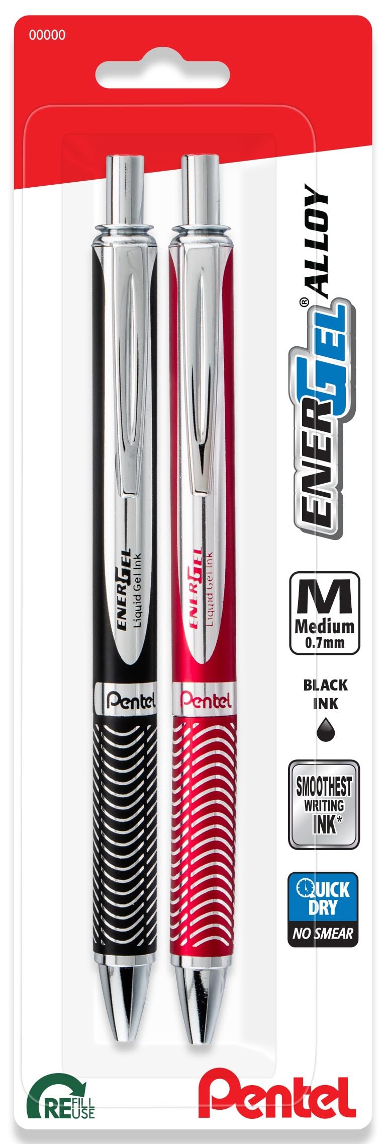 Pentel Energel 0.7Mm Alloy Rt Retractable Gel Ink Pen - Pack Of 2 (1 Black And 1 Red Barrel) Liquid Gel Ink Pens
