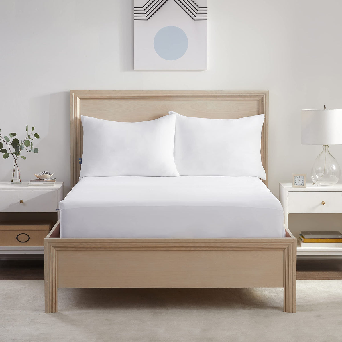 Serta Power Chill Full Size Waterproof Mattress Cover, Soft And Breathable Cooling Mattress Protector, 15' Elastic Deep Pocket For Secure Fit, White