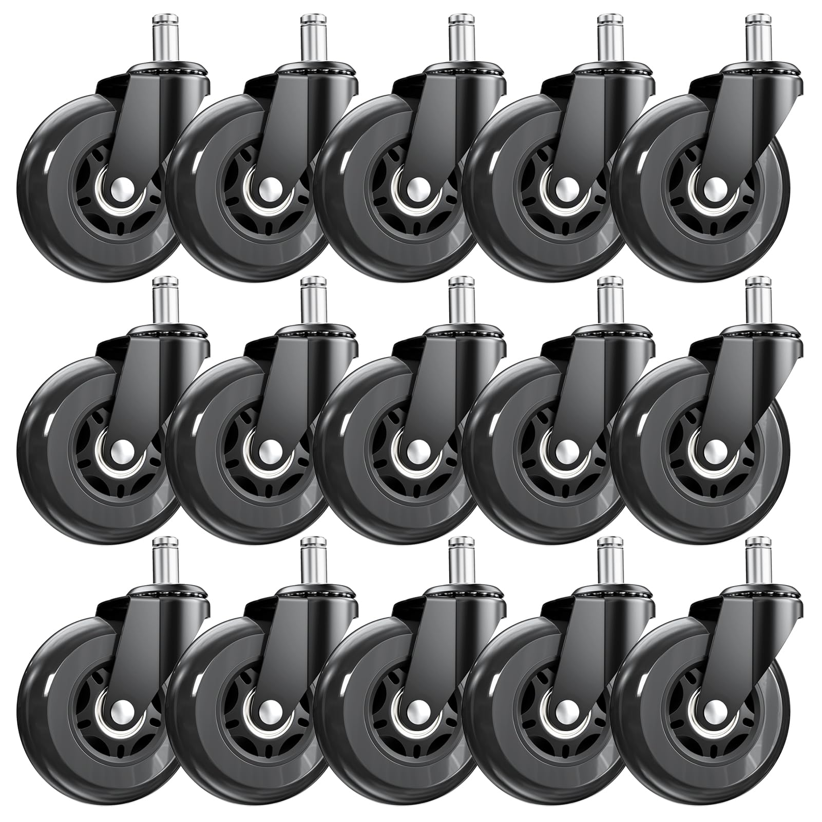 ASHGOOB 3 Inch Office Chair Wheels Set of 15, Heavy Duty Replacement Casters, Smooth Quiet Roll for Hardwood Floor Carpet, Unive