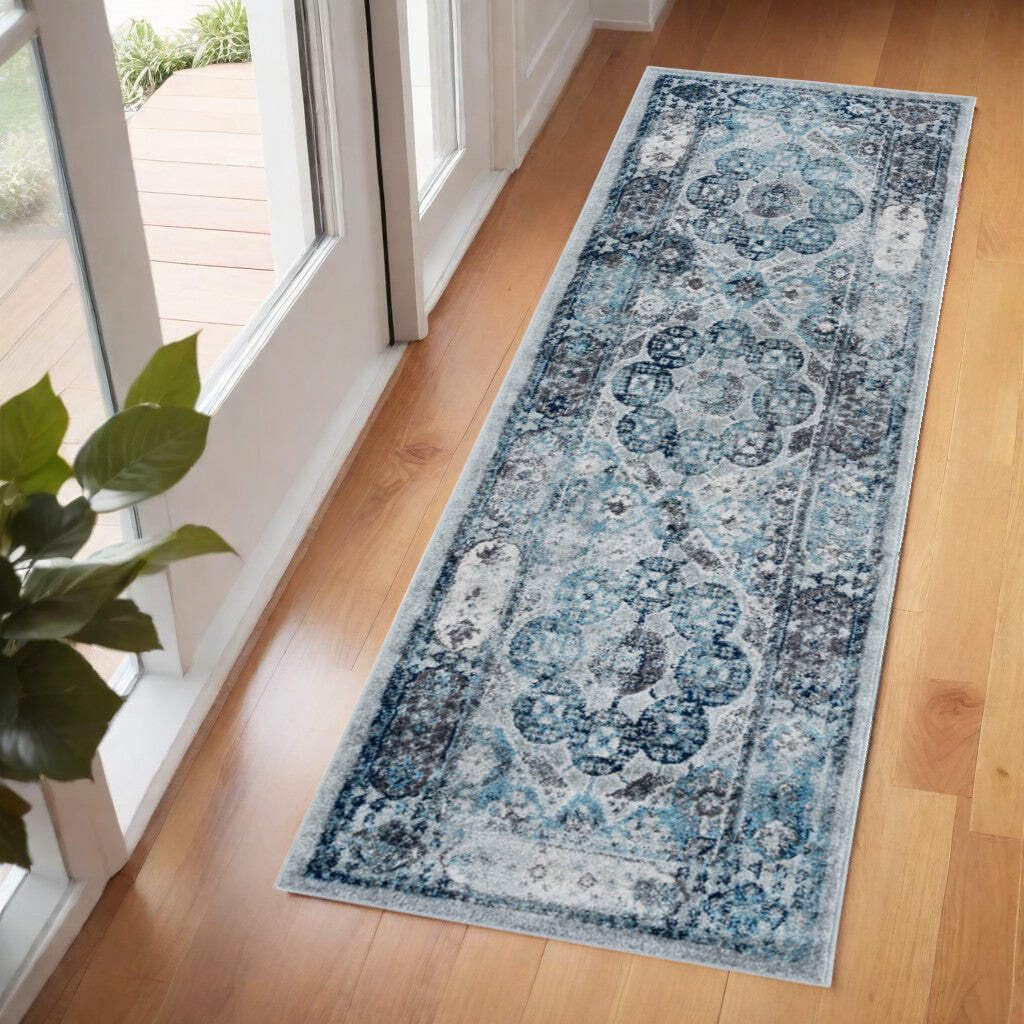 HomeRoots 531889 9 x 12 ft. Gray Medallion Power Loom Rectangle Area Rug