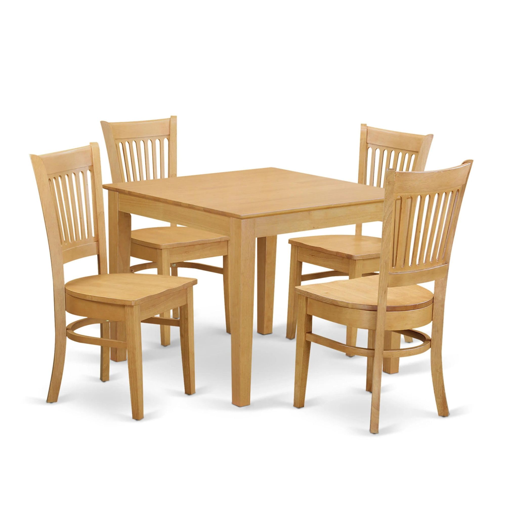 East West Furniture OXVA5-OAK-W 5 Piece Kitchen Table & Chairs Set Includes a Square Dining Table and 4 Dining Room Chairs, 36x36 Inch, Oak