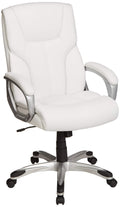 Amazon Basics Executive High Back Office Desk Chair, Adjustable Height, Tilt, Swivel, 275lb Capacity, Bonded Leather, White/Pewt