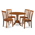 East West Furniture DLML5-SBR-W 5 Piece Kitchen Table & Chairs Set Includes a Round Dining Table with Dropleaf and 4 Dining Room Chairs, 42x42 Inch, Saddle Brown
