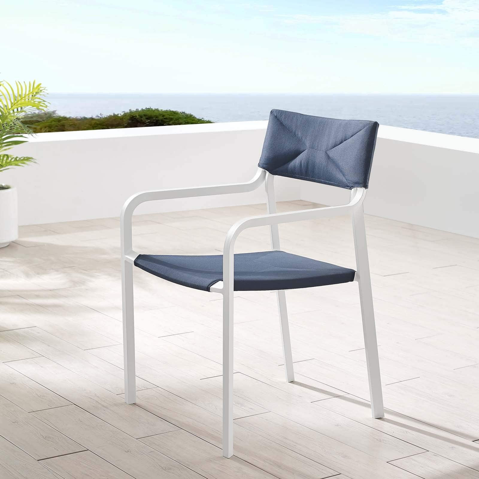 Modway Eei-3573-Whi-Nav Raleigh Outdoor Patio Aluminum Stackable Dining Armchair (Fully Assembled), White Navy
