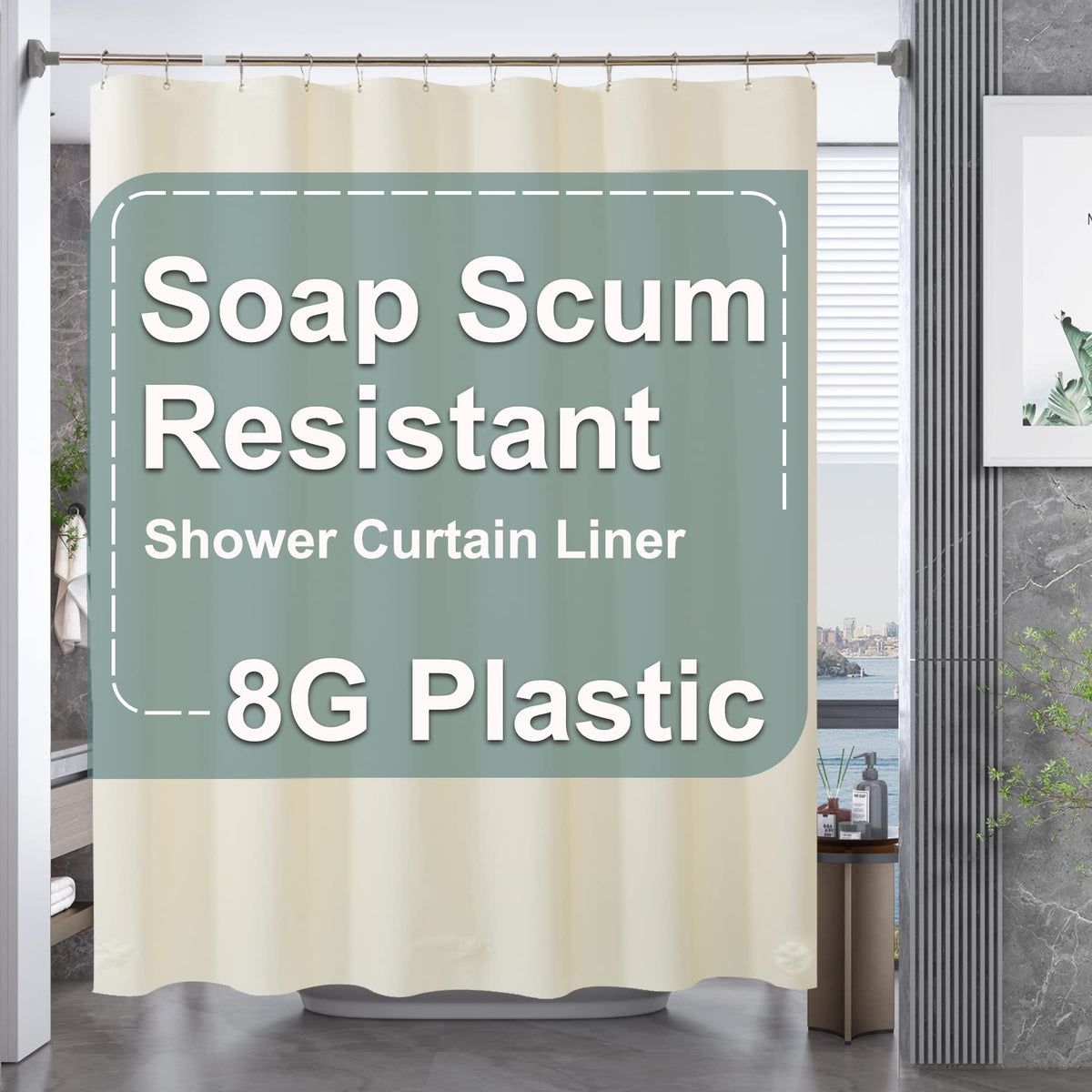 Amazerbath Plastic Shower Curtain, 72 X 72 Inches Peva Heavy Duty Beige Shower Curtain, Waterproof Heavy Weight Thick Bathroom C