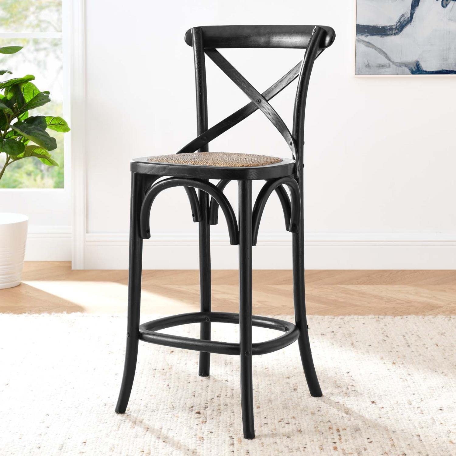 Modway Gear X-Back Wood Counter Stool In Black