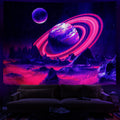 Leofanger Blacklight Trippy Planet Tapestry Uv Reactive Mountain Wall Tapestry Galaxy Space Tapestry Starry Night Sky Tapestry W