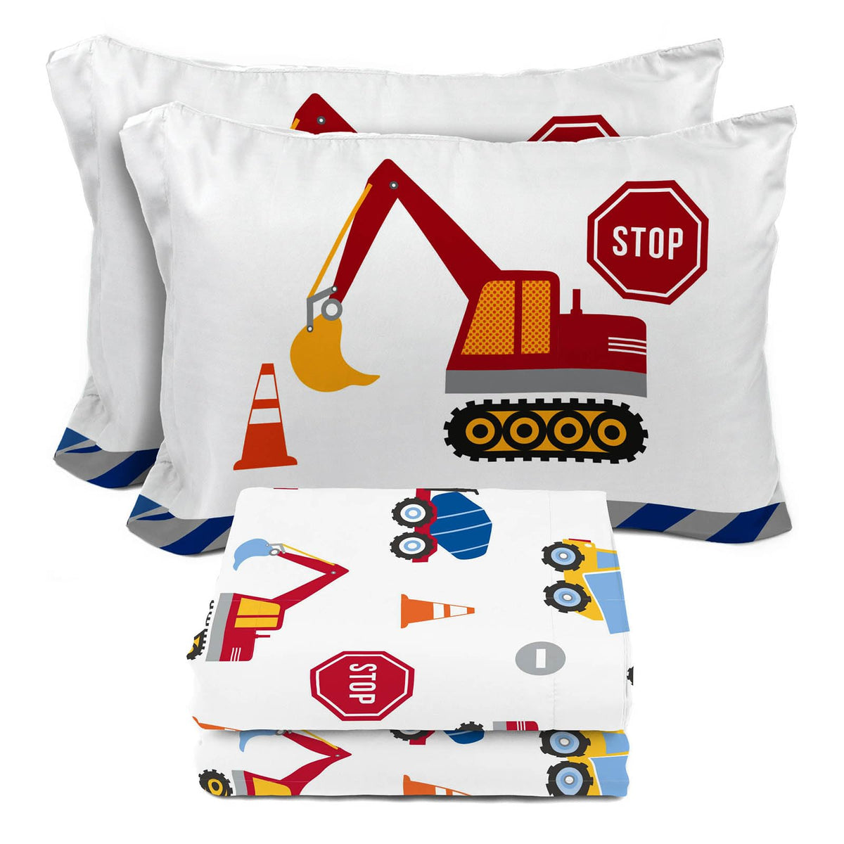 Sunny Side Up Construction Zone Full Sheet Set - 4 Piece Kids Bedding Set Includes Pillow Cover - Super Soft Trucks Microfiber S
