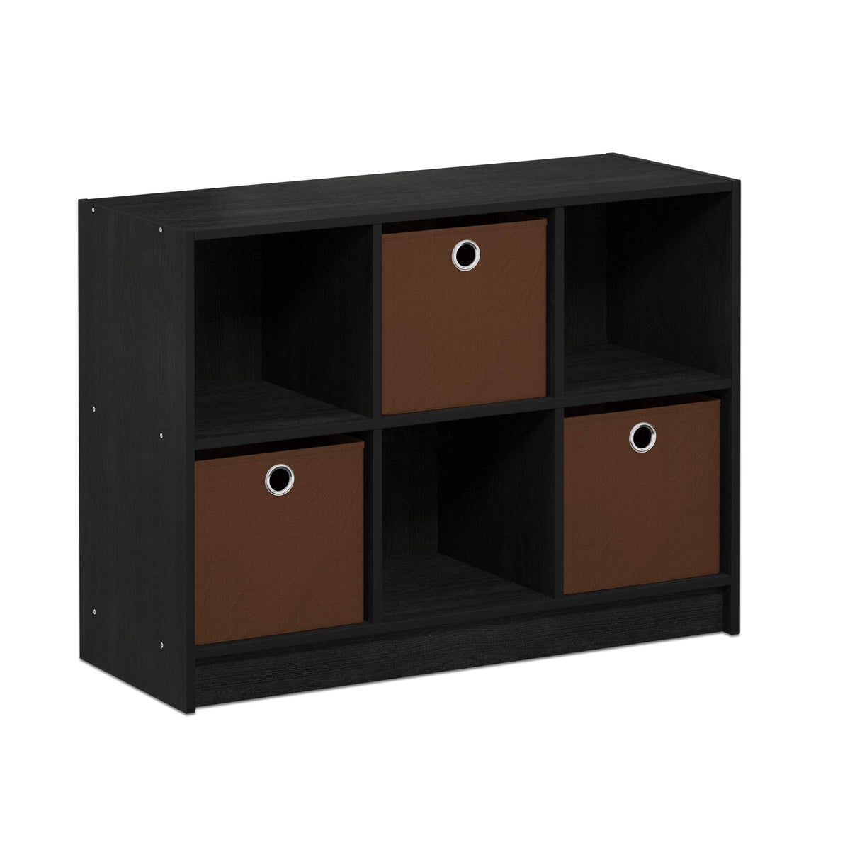 Furinno Basic 3x2 Cube Storage Bookcase Organizer with Bins, Americano/Brown