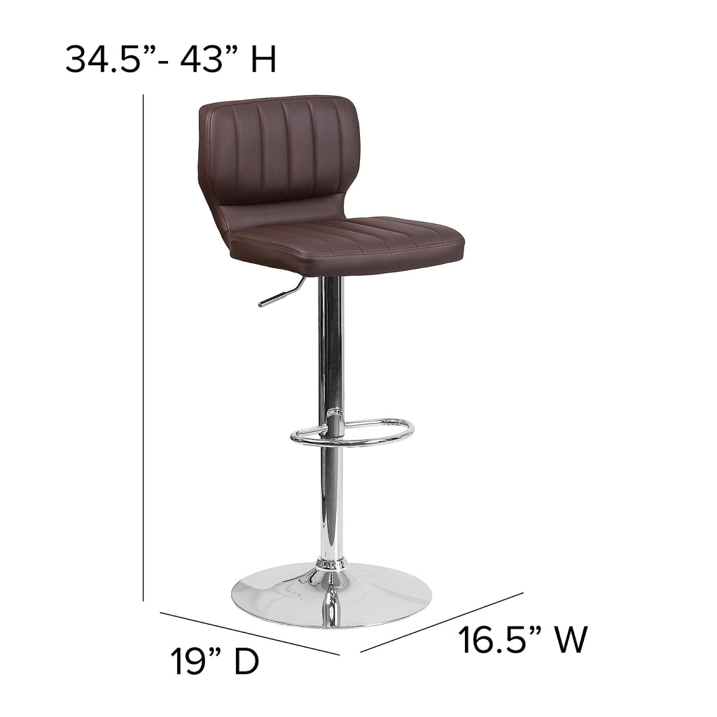 Flash Furniture Contemporary Brown Vinyl Adjustable Height Barstool with Vertical Stitch Back and Chrome Base (Pack of 1)