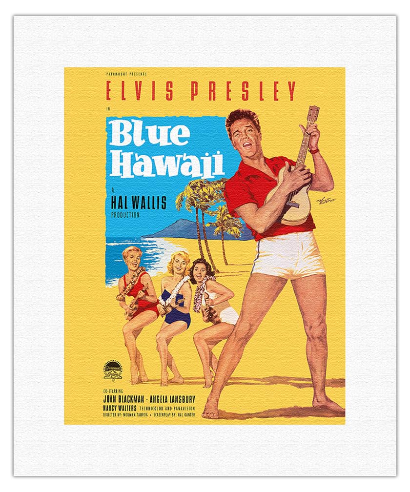 Elvis Presley in Blue Hawaii - Vintage Film Movie Poster by Rolf Goetze c.1961 - Fine Art Rolled Canvas Print (Unframed) 11in x 