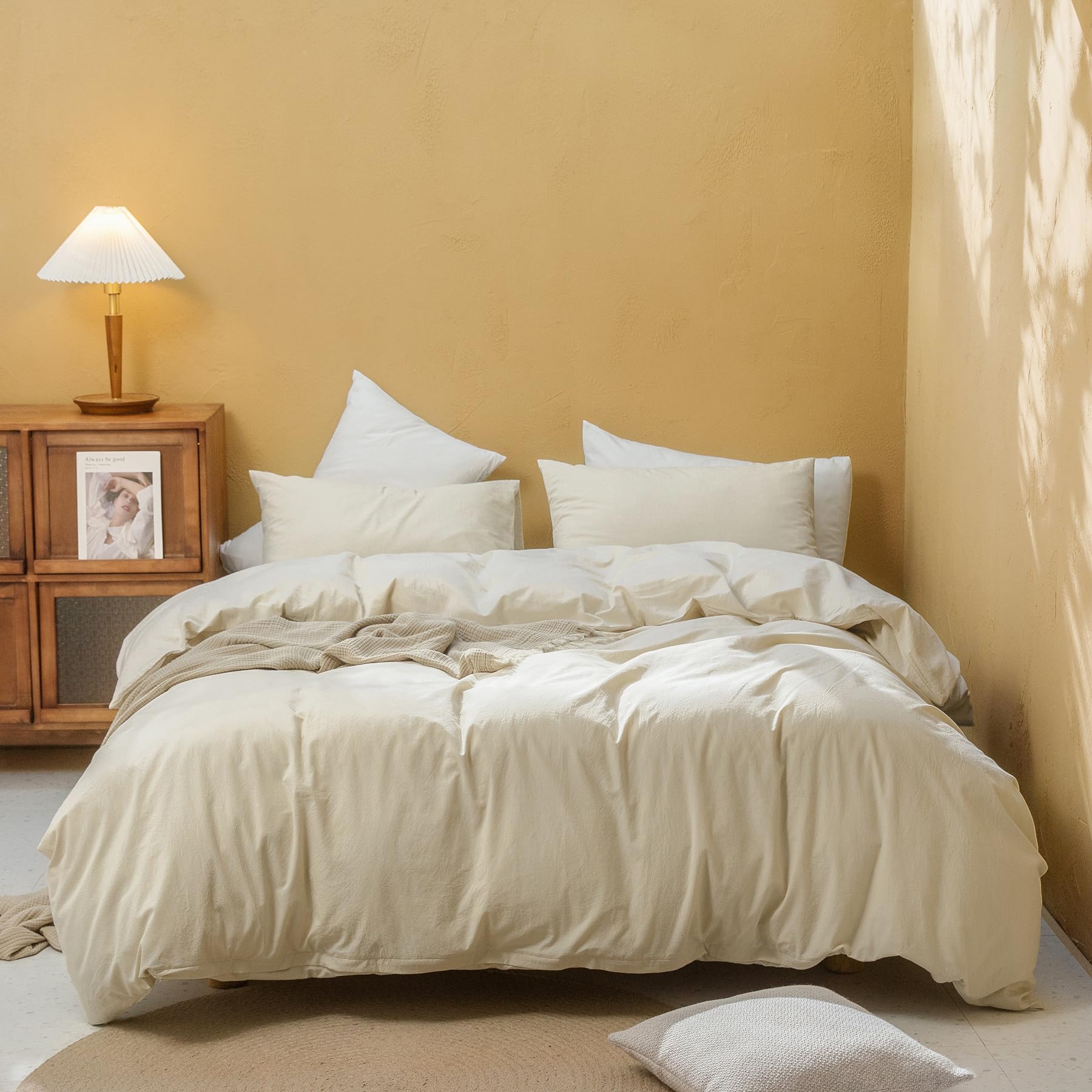 Fossa Cover For Duvet Set, 100% Washed Cotton Linen Duvet Cover Feel Super Soft Breathable Lightweight 3 Pcs Bedding Sets Solid