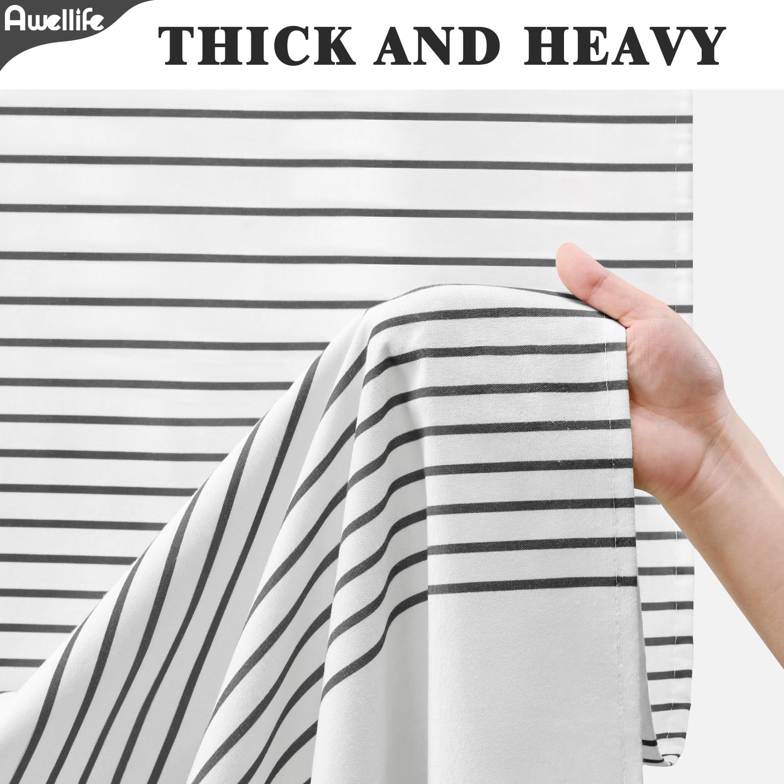 Awellife Boho Black Shower Curtain For Bathroom Farmhouse Natural Linen Stripe Tassel Shower Curtain (Black 1A, 78' L X 72' W)