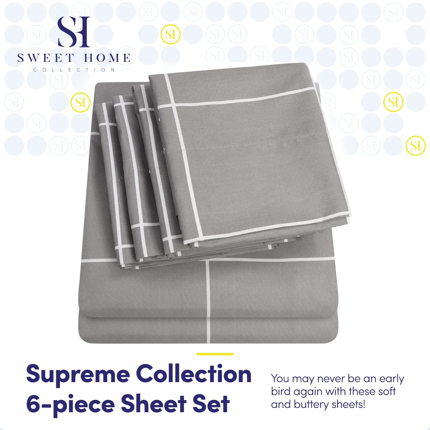 Full Size Bed Sheets - 6 Piece 1500 Supreme Collection Fine Brushed Microfiber Deep Pocket Full Sheet Set Bedding - 2 Extra Pillow Cases, Great Value, Full, Window Pane Gray