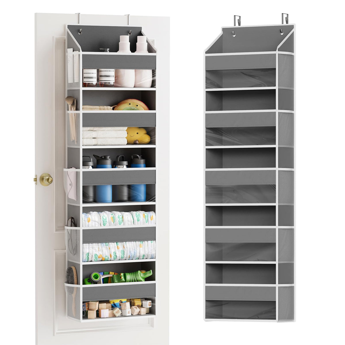 SpaceAid 1 Pack Over The Door Organizer with 5 Large Pockets and 10 Mesh Side Pockets, 5 Layers Door Organizer Hanging with Clea