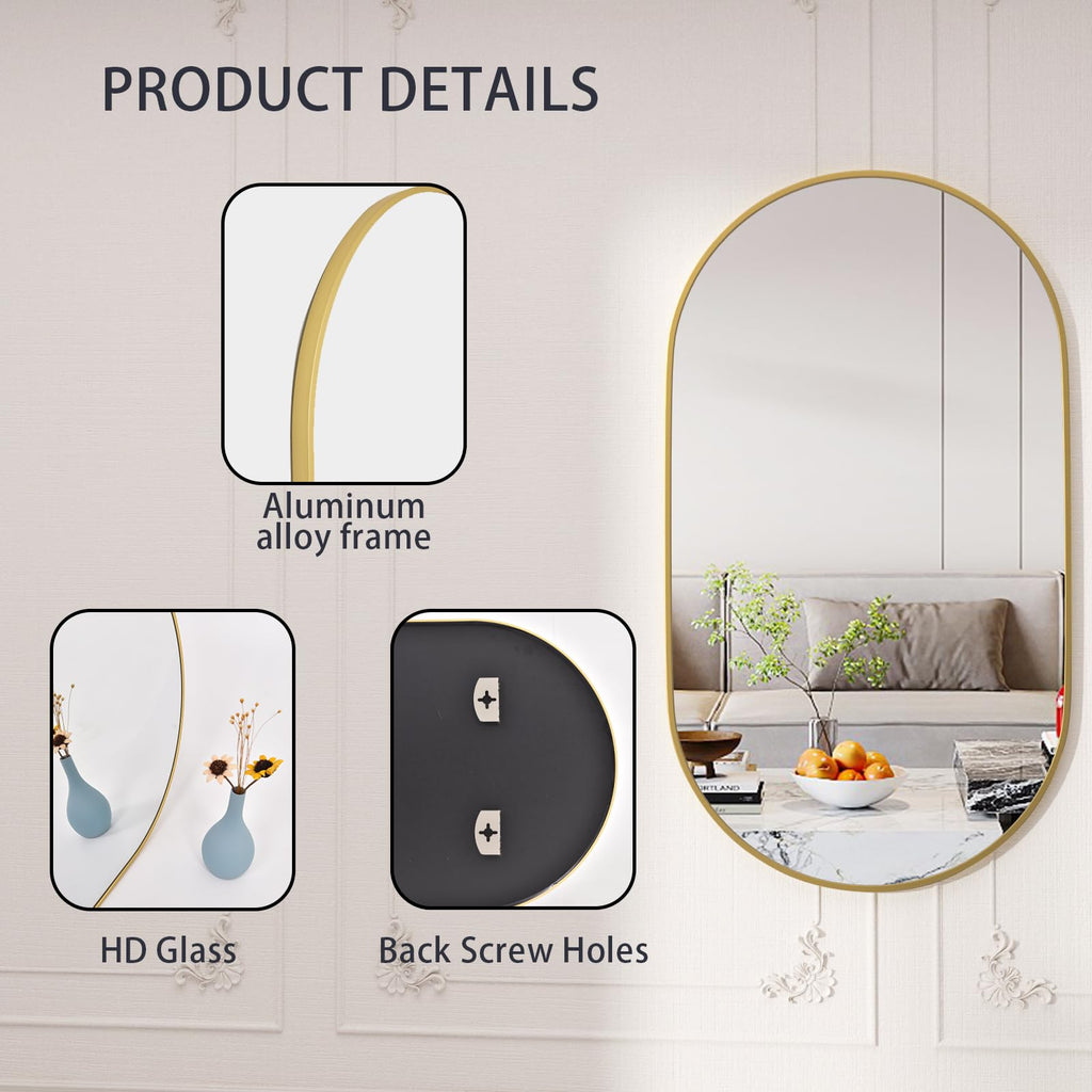 Protylctaster Oval Mirrors,Oval Bathroom Mirrors,20X28 Gold Mirror For Wall,Oval Wall Mirror,Bathroom Mirrors For Over Sink(Gold