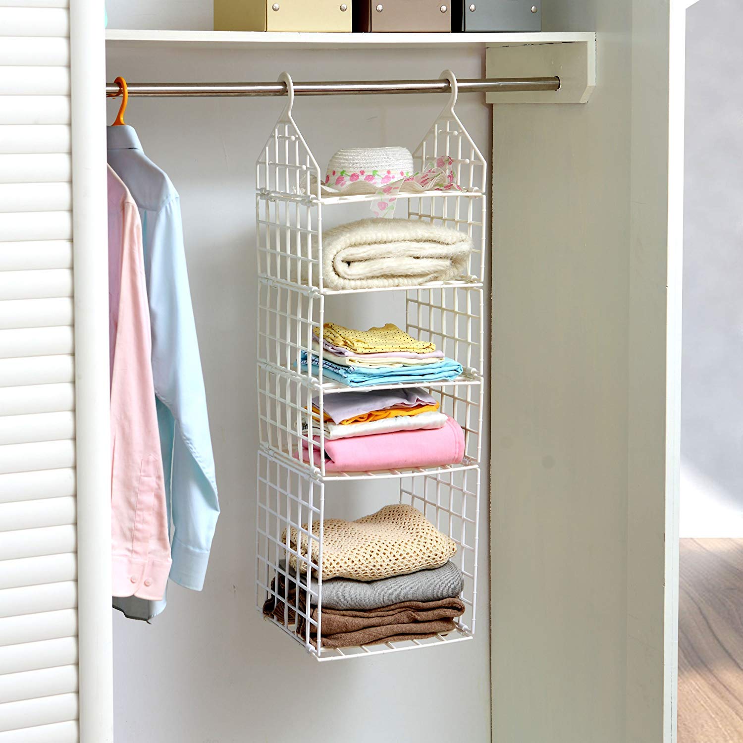 5Tier Hanging Wardrobe Storage Shelf  Foldable Closet Organizer For Clothes, Shoes & Daily Essentials