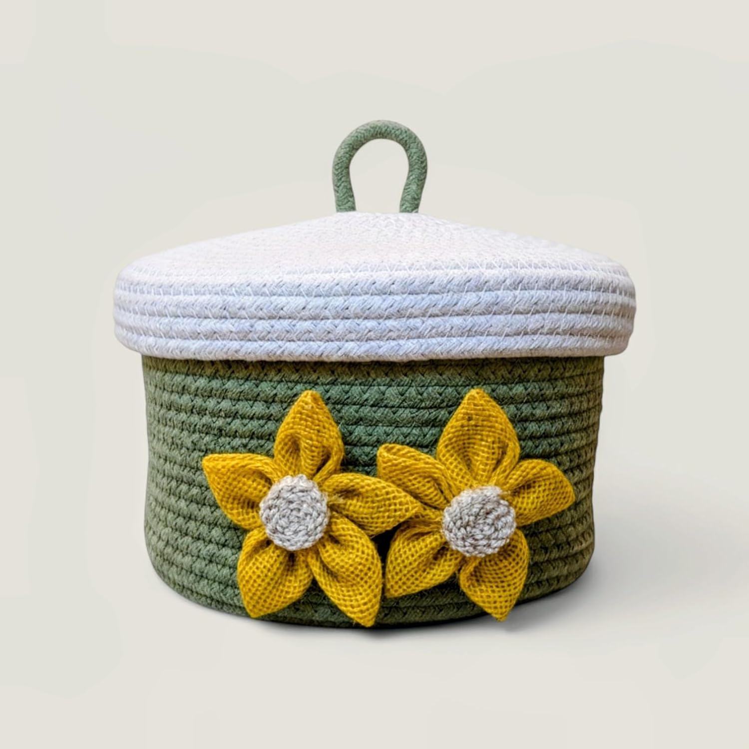 Gowithgreen Round Cotton Storage With Lid Gift Basket For Closet Wardrobe Packing, Desk Organizer, Eco Friendly Bins For Home, 
